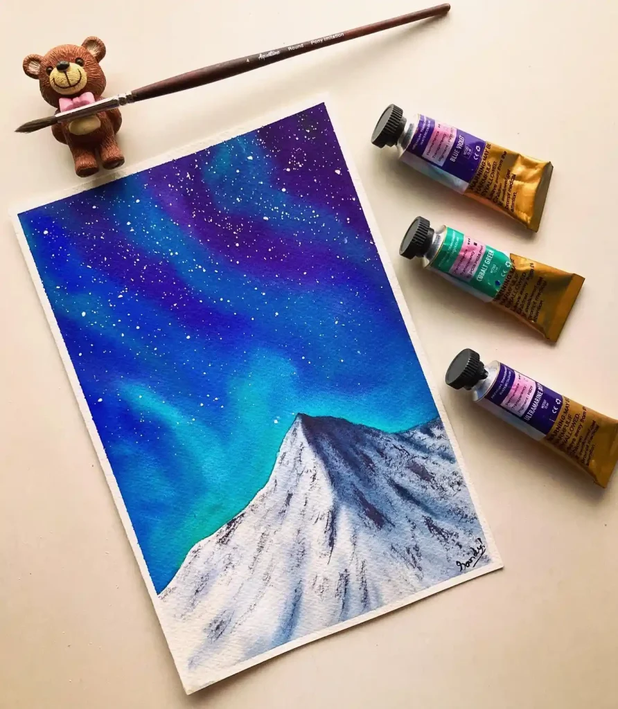 Watercolor Northern Lights Drawing Ideas 36