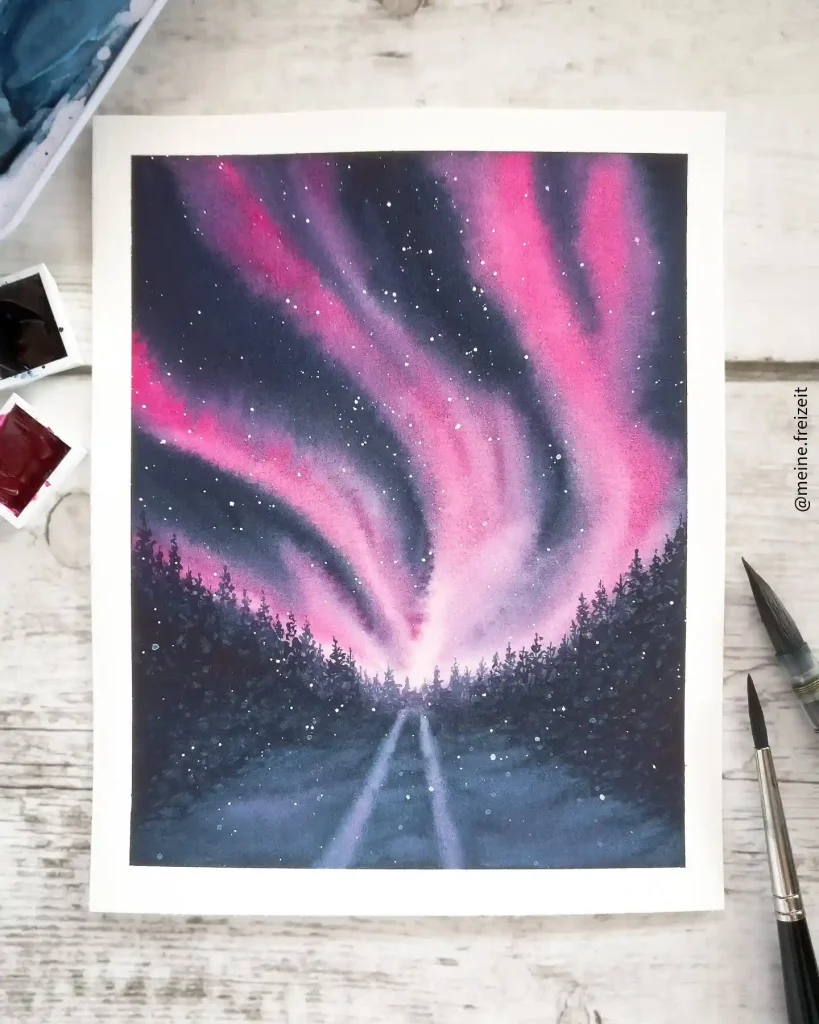 Watercolor Northern Lights Drawing Ideas 37