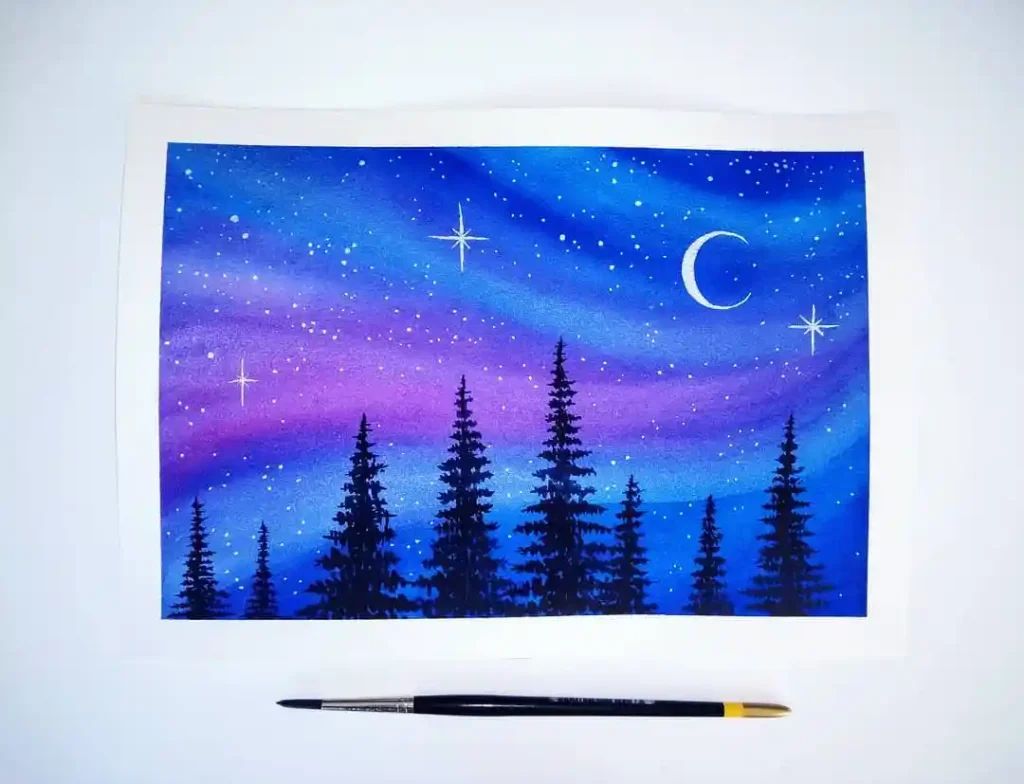 Watercolor Northern Lights Drawing Ideas 38