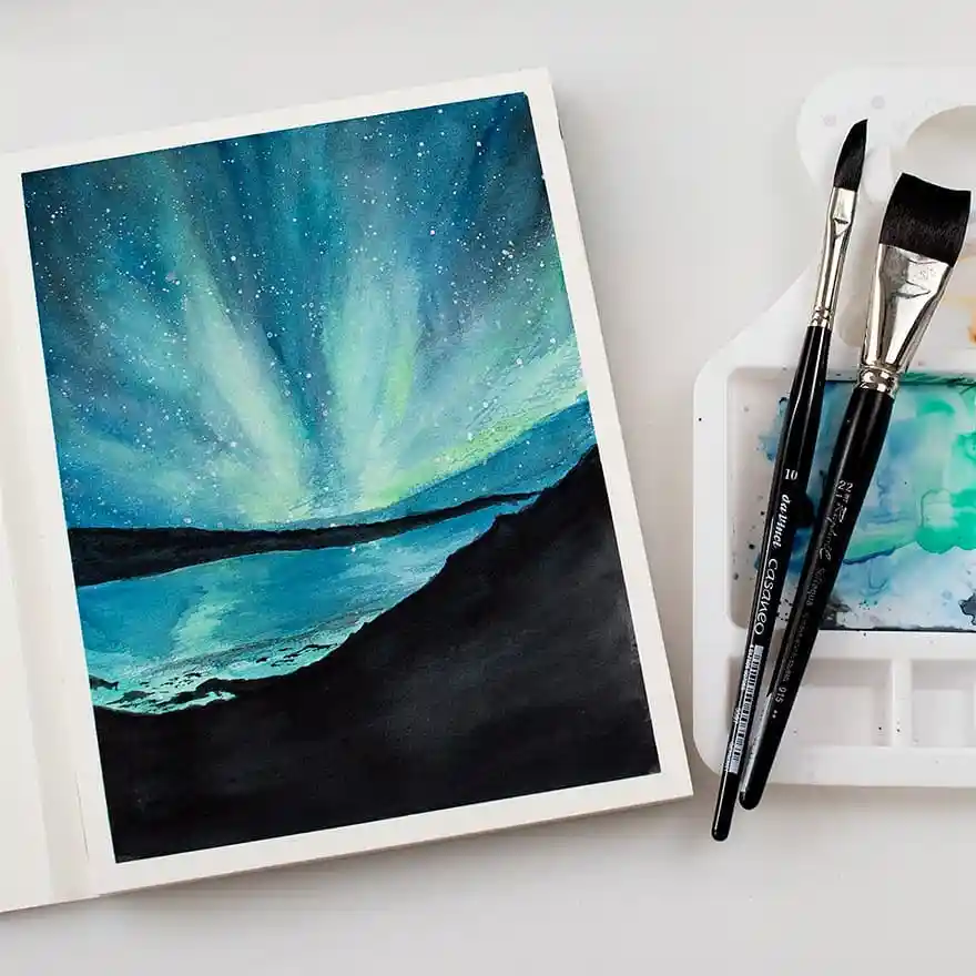 Watercolor Northern Lights Drawing Ideas 39