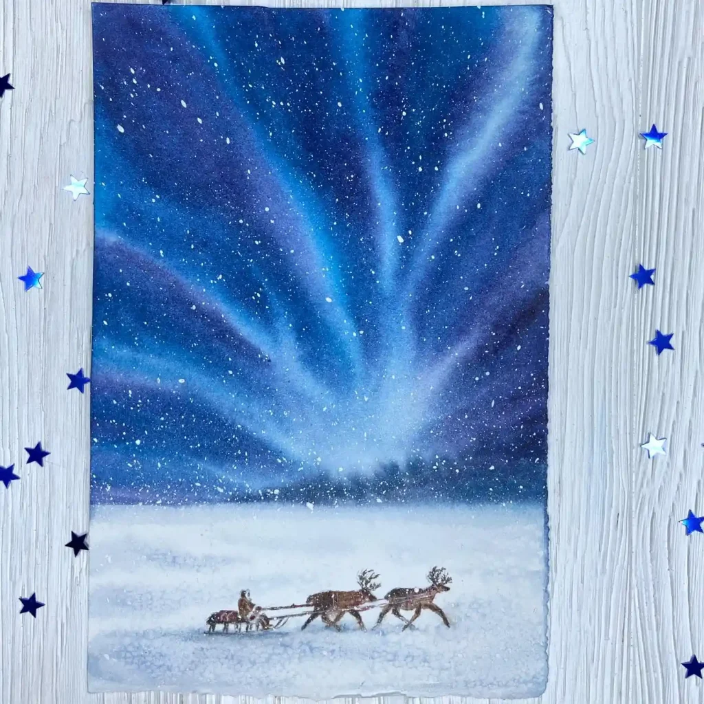 Watercolor Northern Lights Drawing Ideas 40