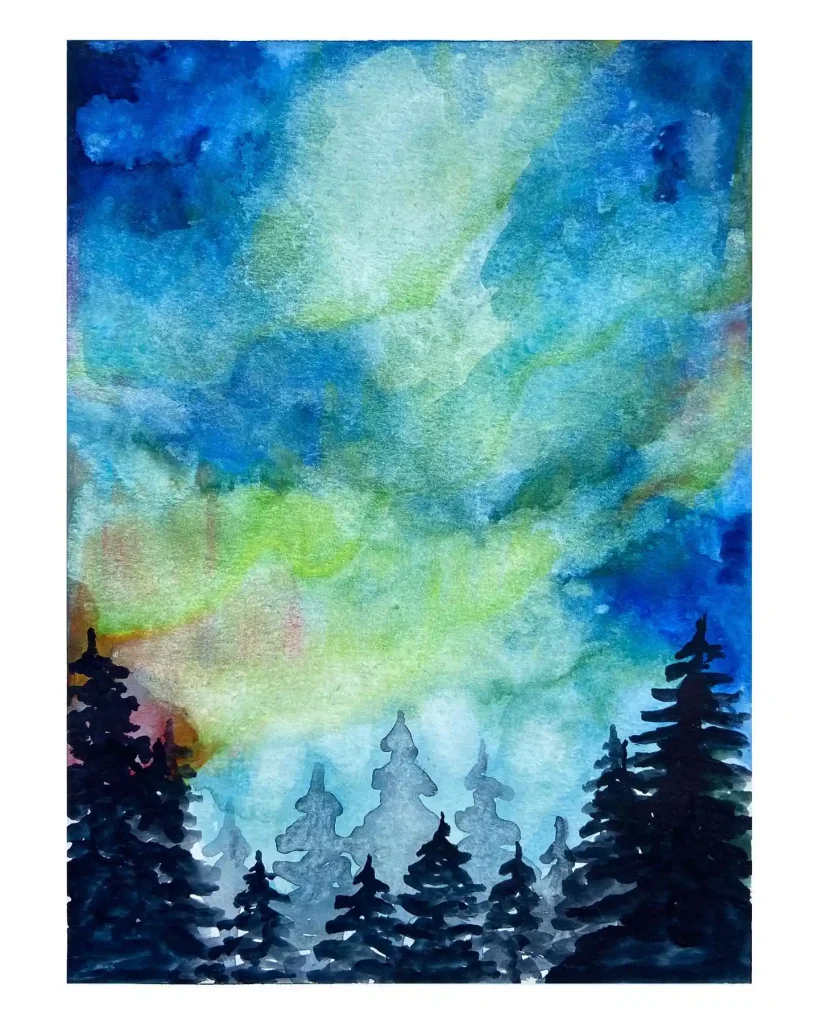 Watercolor Northern Lights Drawing Ideas 41