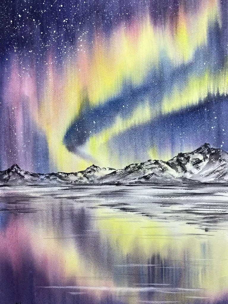 Watercolor Northern Lights Drawing Ideas 5