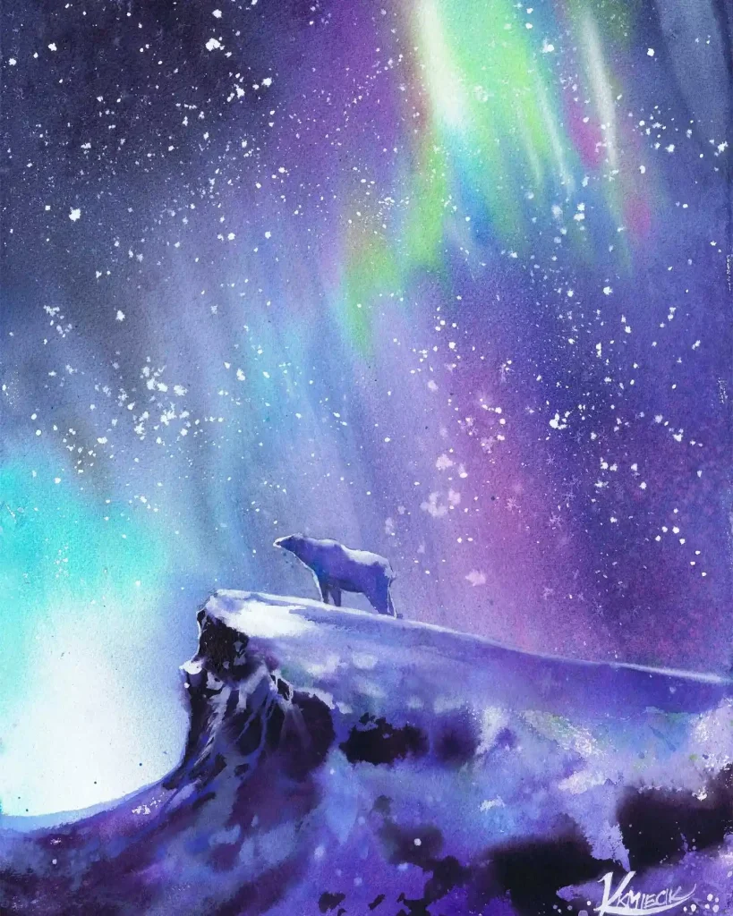 Watercolor Northern Lights Drawing Ideas 6
