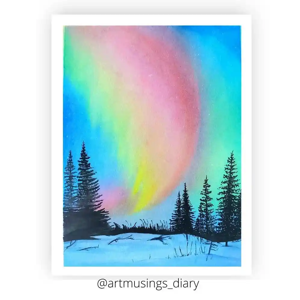 Watercolor Northern Lights Drawing Ideas 8