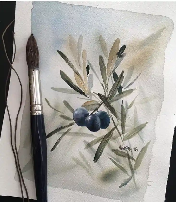 Watercolor Olive Drawing Ideas 10