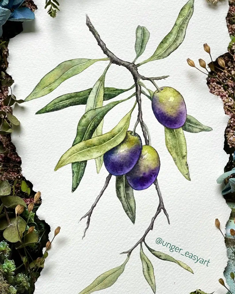 Watercolor Olive Drawing Ideas 13