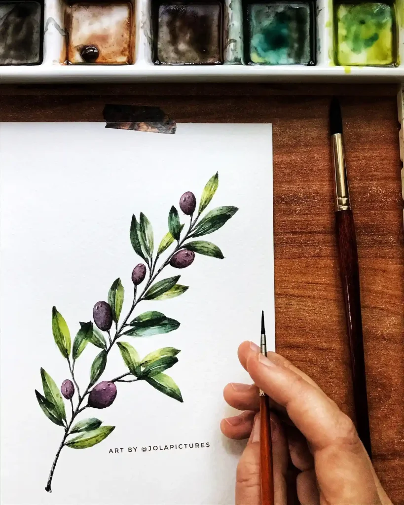 Watercolor Olive Drawing Ideas 6
