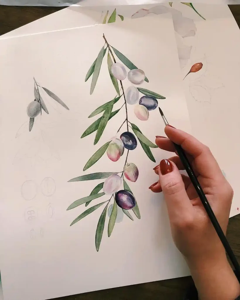 Watercolor Olive Drawing Ideas 7