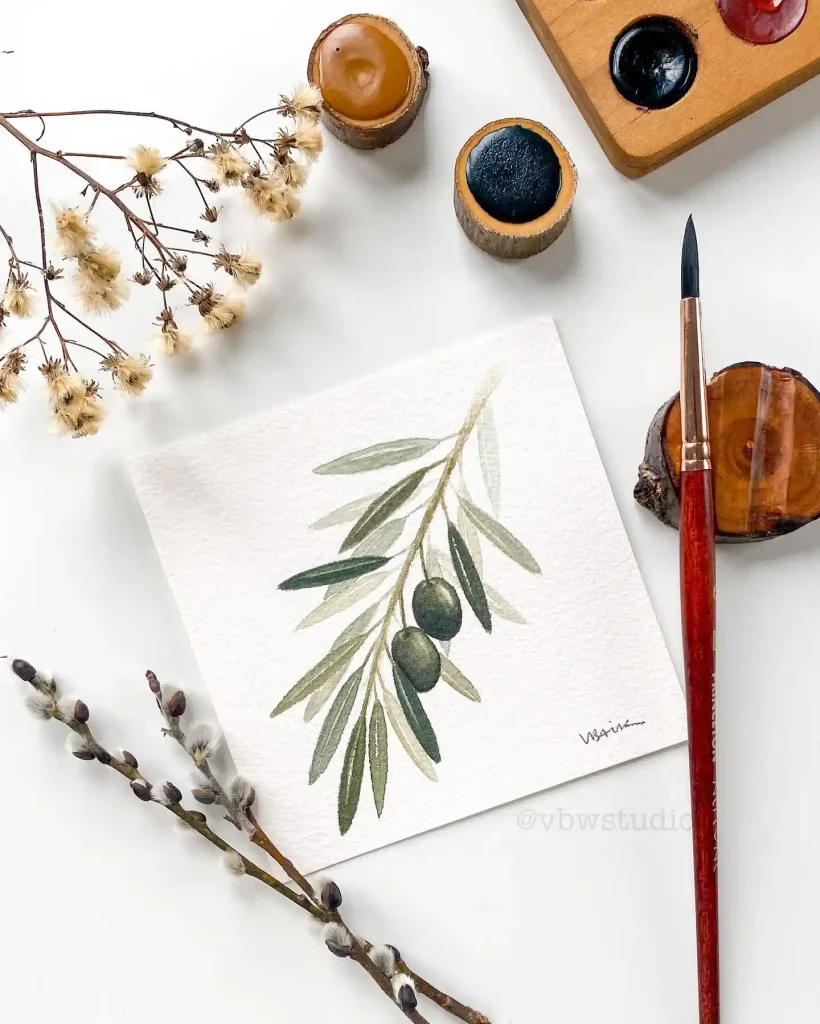 Watercolor Olive Drawing Ideas 9