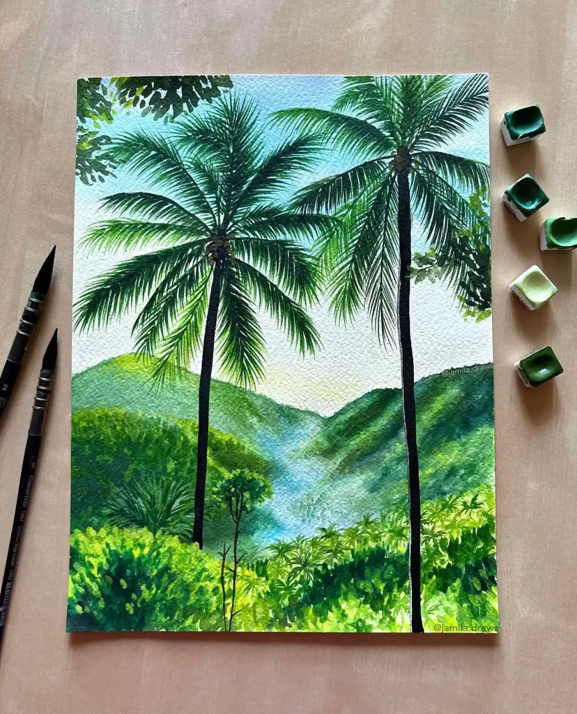 Watercolor Palm Drawing Ideas 14