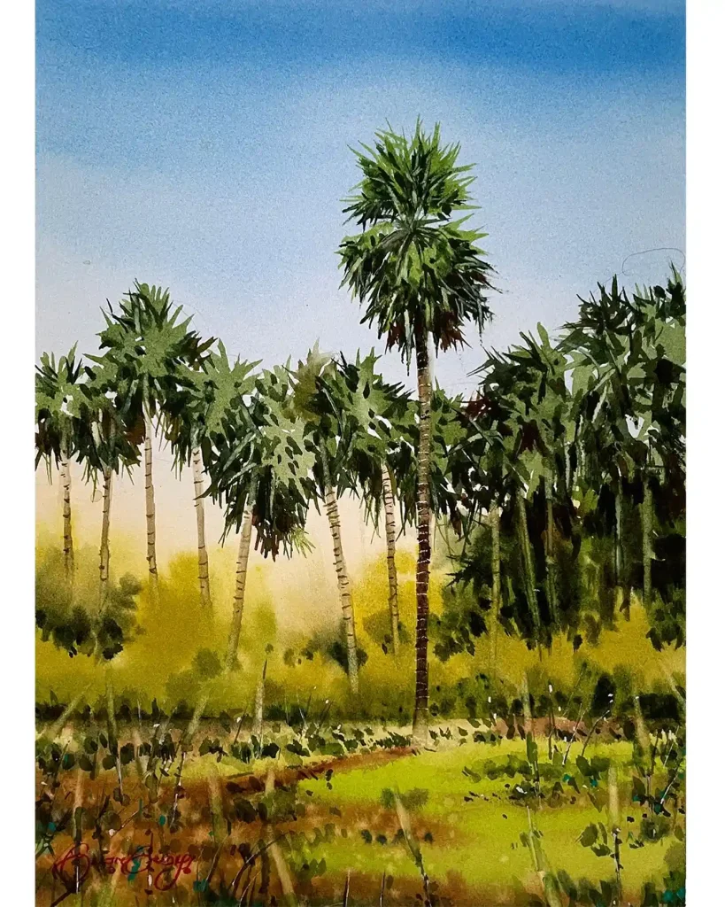 Watercolor Palm Drawing Ideas 15