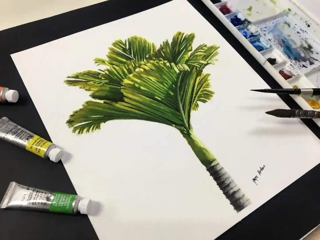 Watercolor Palm Drawing Ideas 17