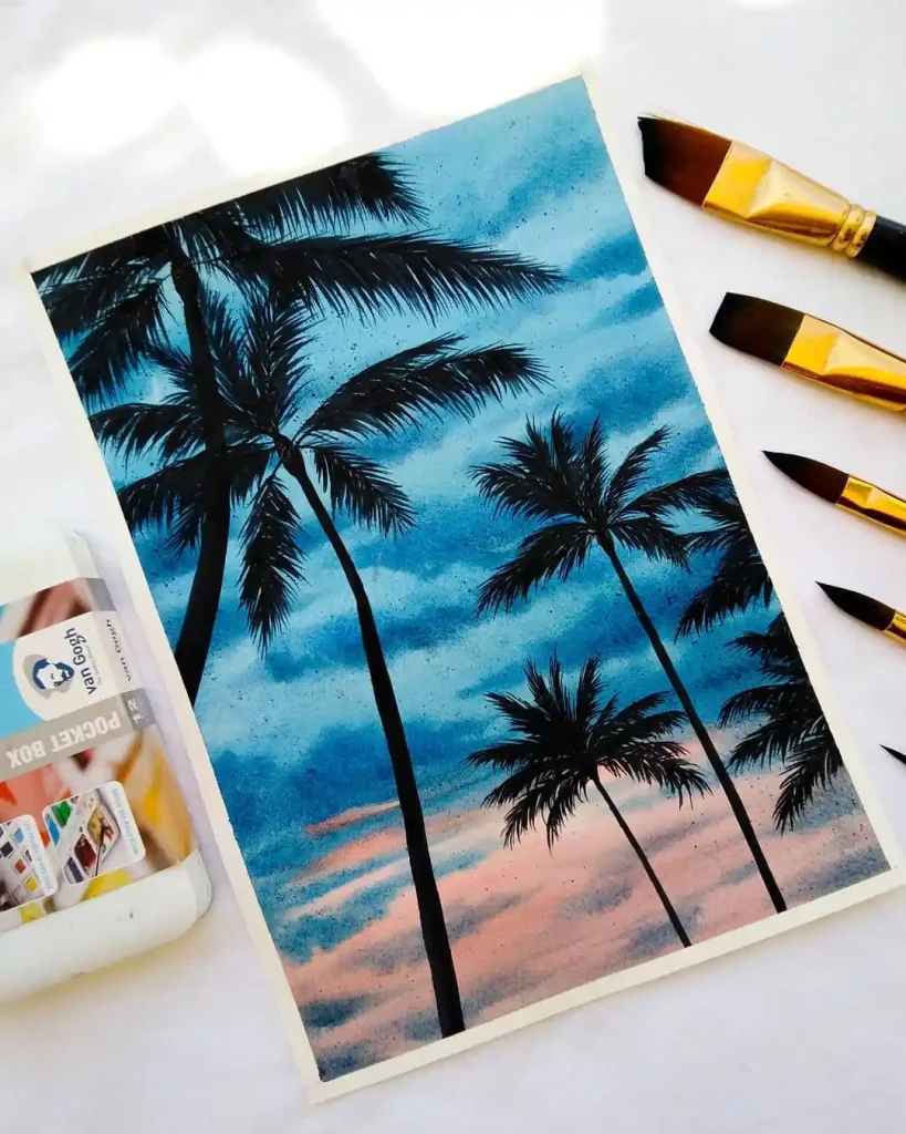 Watercolor Palm Drawing Ideas 19