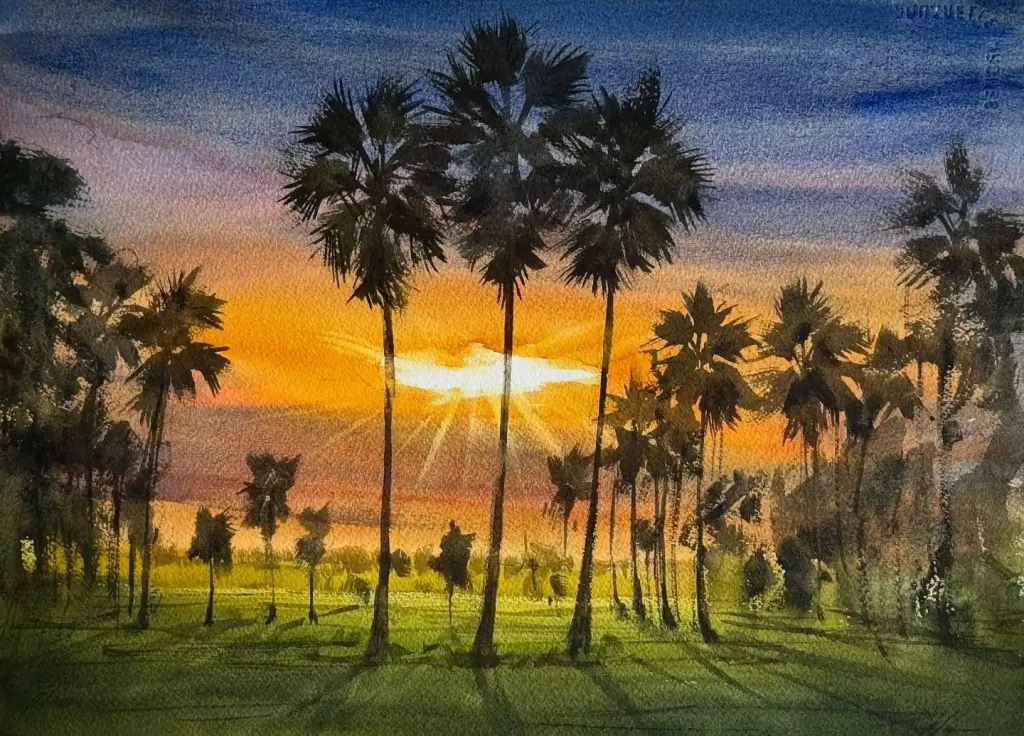 Watercolor Palm Drawing Ideas 8