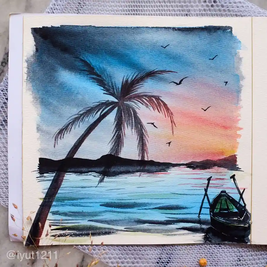 Watercolor Palm Drawing Ideas 9