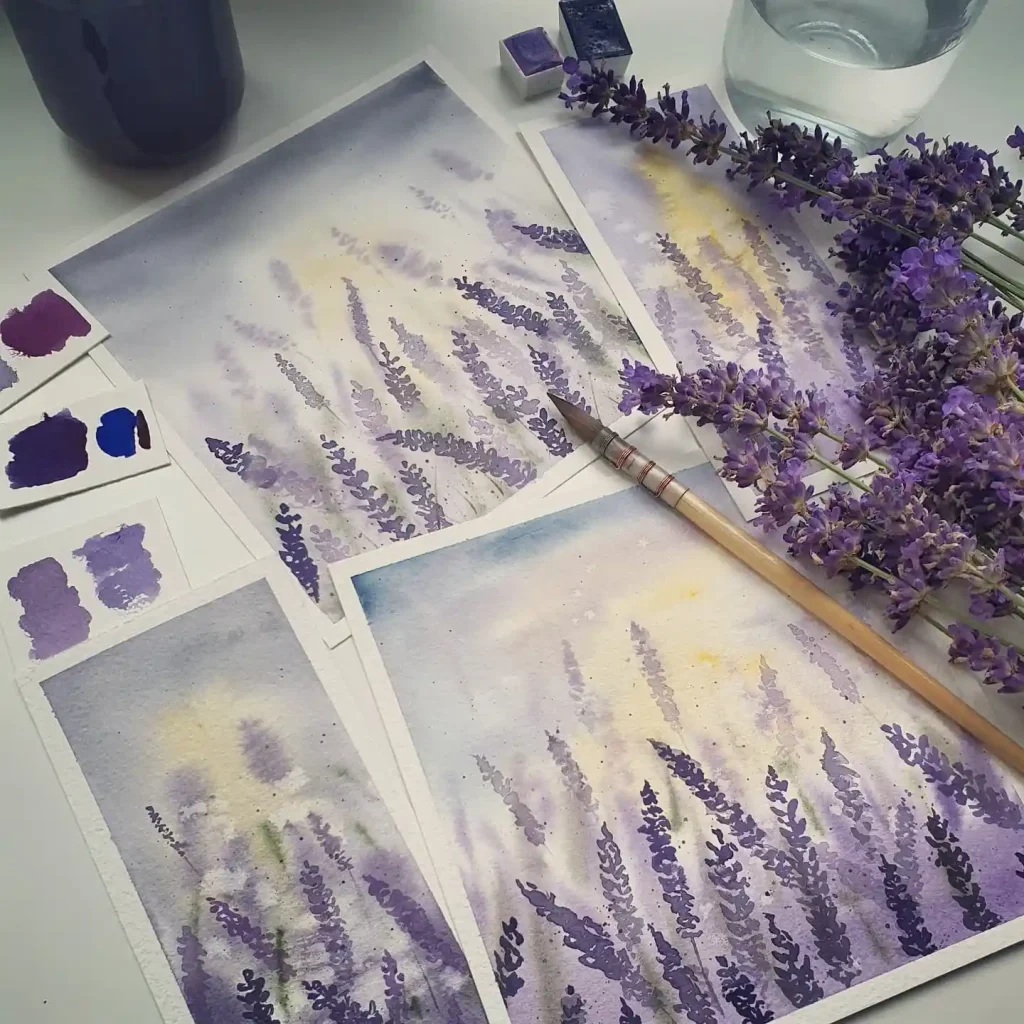 Watercolor lavender Drawing Ideas 12