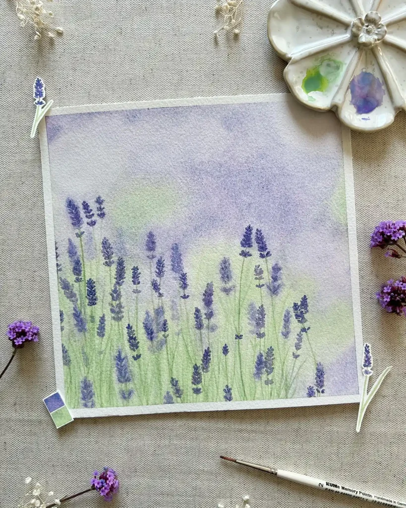 Watercolor lavender Drawing Ideas 13