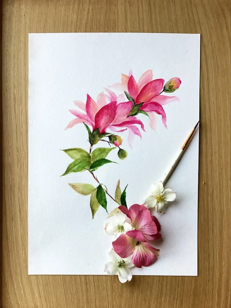 watercolor magnolia drawing ideas (12)