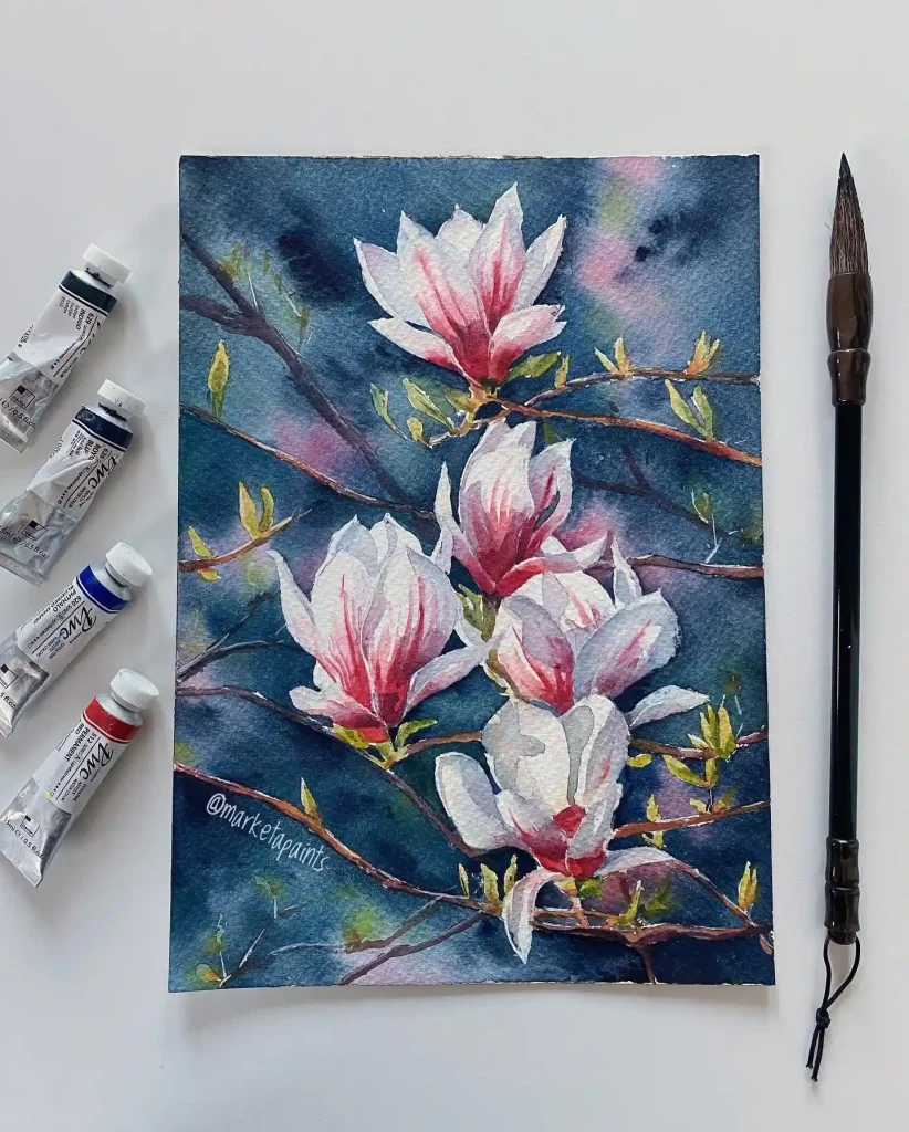 watercolor magnolia drawing ideas (13)