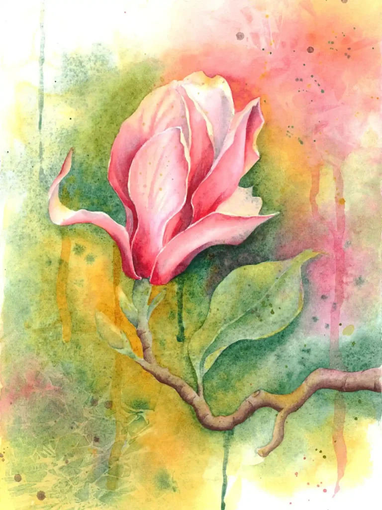 watercolor magnolia drawing ideas (14)
