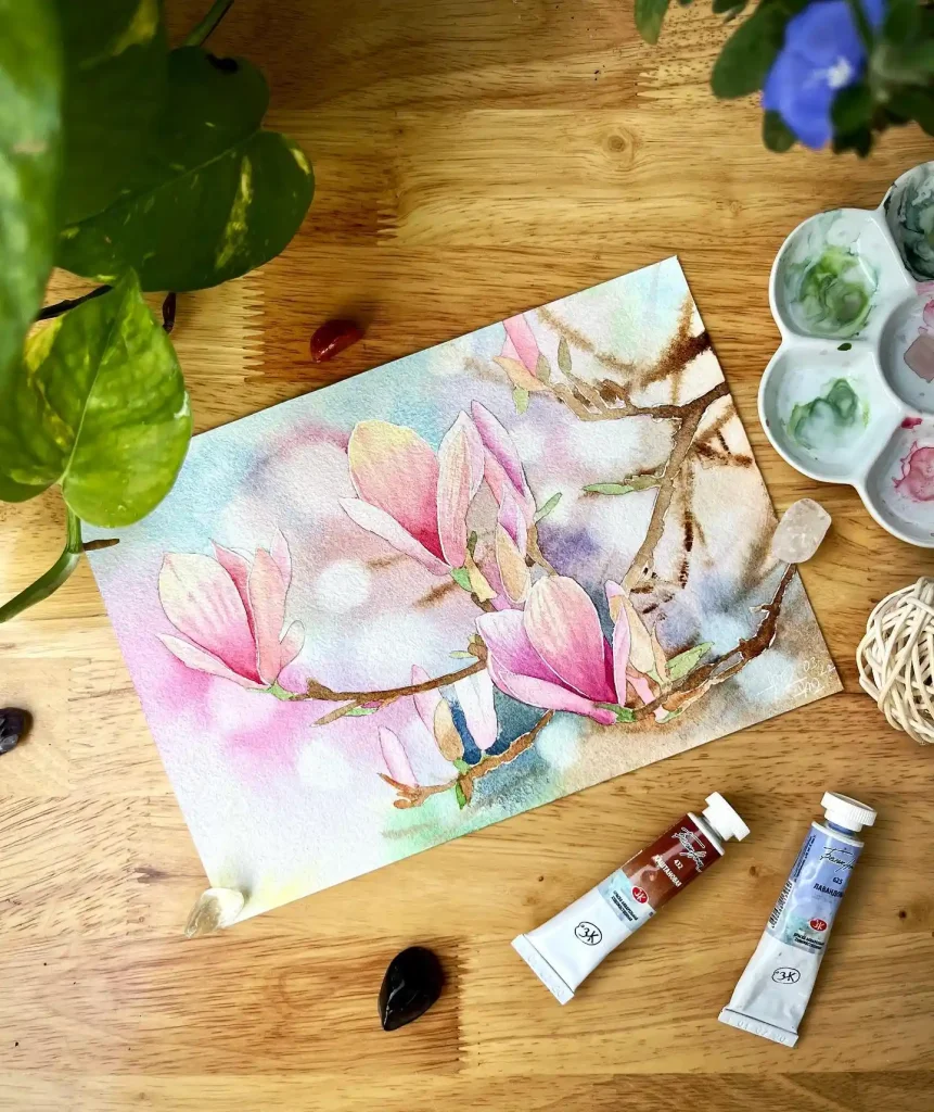 watercolor magnolia drawing ideas (15)