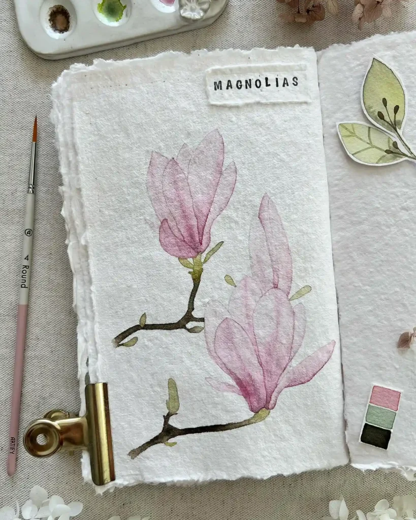 watercolor magnolia drawing ideas (16)