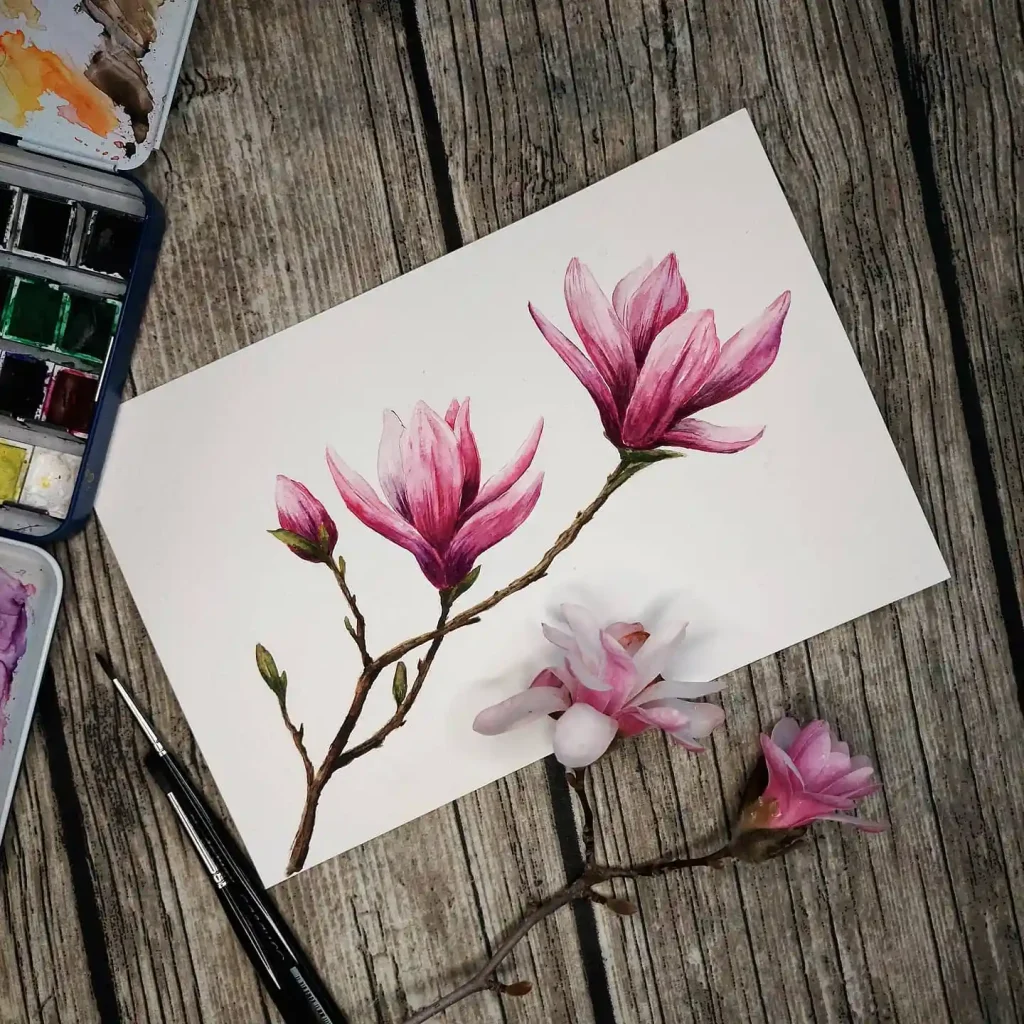 watercolor magnolia drawing ideas (18)