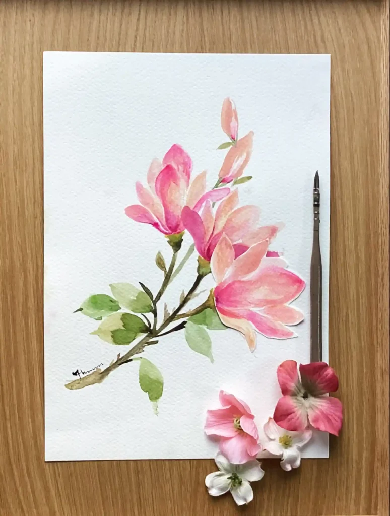 watercolor magnolia drawing ideas (19)