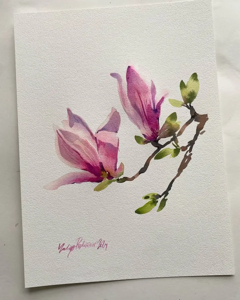 watercolor magnolia drawing ideas (2)