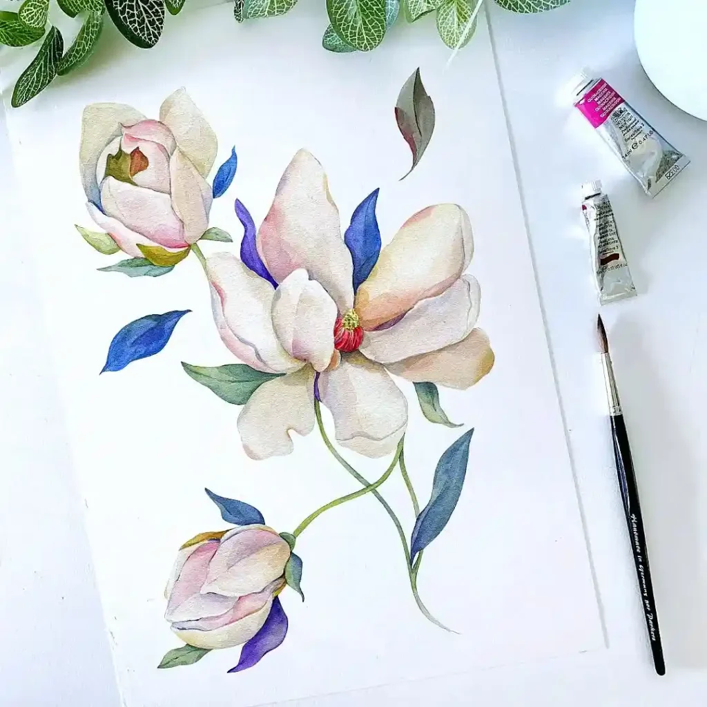 watercolor magnolia drawing ideas (24)