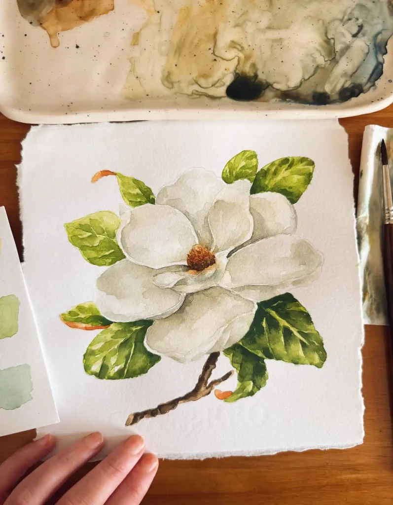 watercolor magnolia drawing ideas (25)