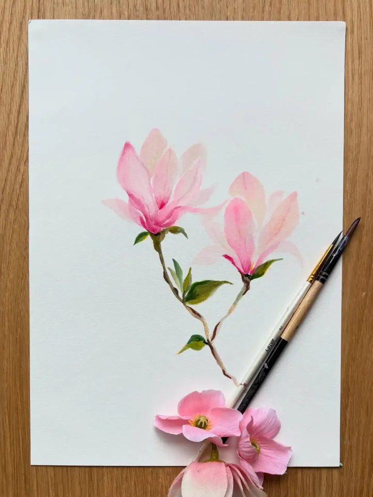 watercolor magnolia drawing ideas (28)