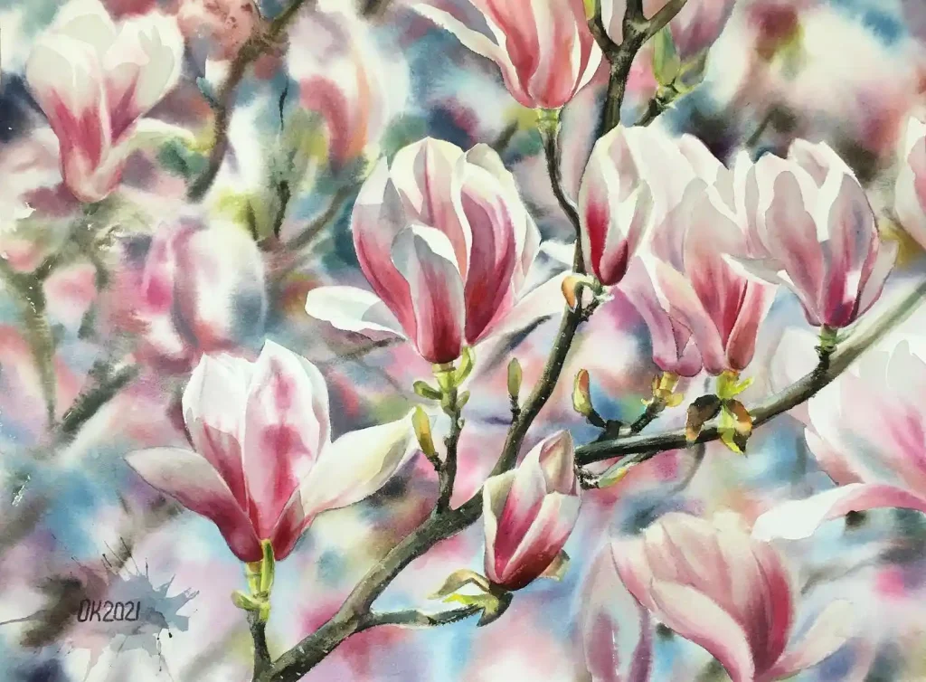 watercolor magnolia drawing ideas (29)