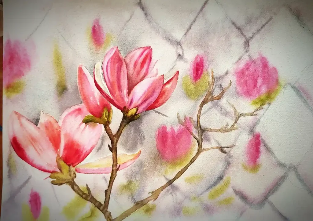 watercolor magnolia drawing ideas (30)