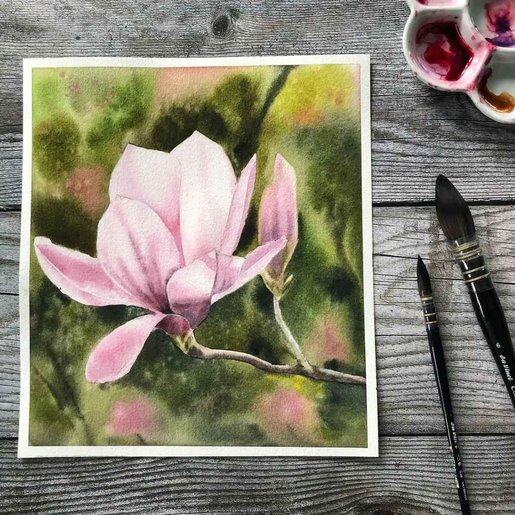watercolor magnolia drawing ideas (33)