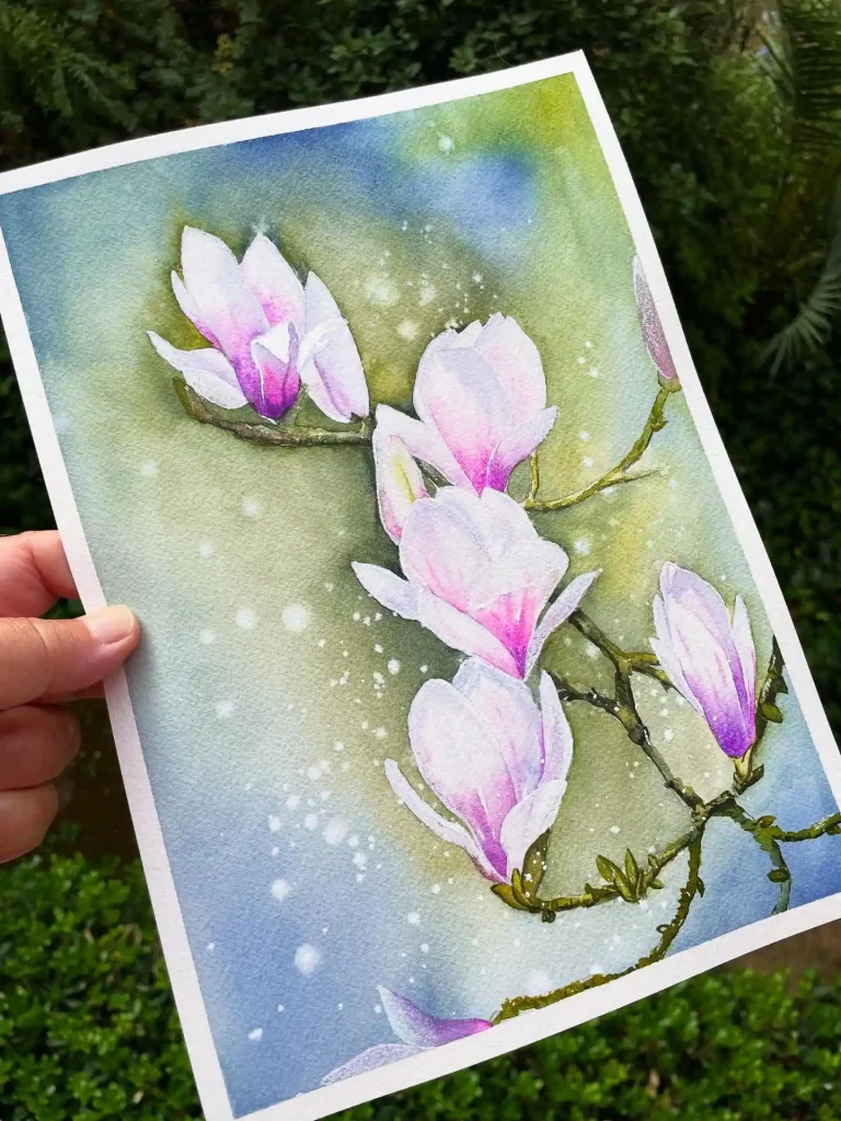 watercolor magnolia drawing ideas (4)