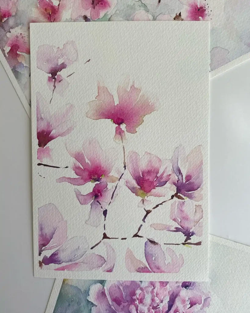 watercolor magnolia drawing ideas (5)
