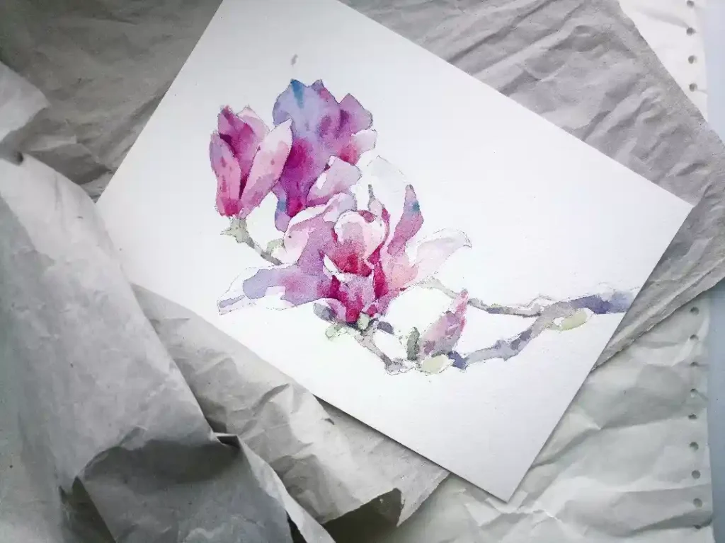 watercolor magnolia drawing ideas (6)