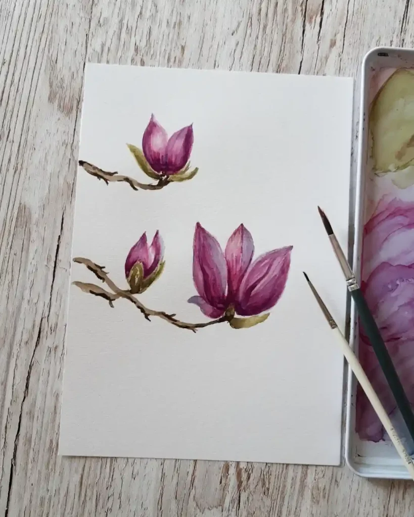 watercolor magnolia drawing ideas (8)