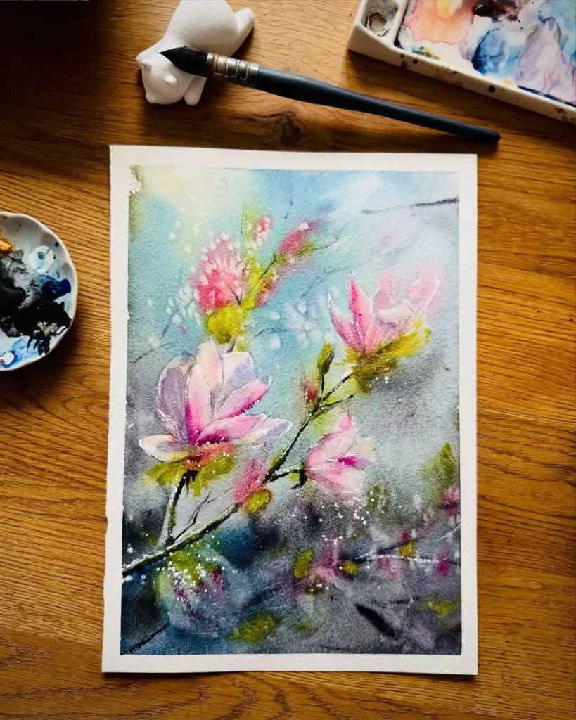 watercolor magnolia drawing ideas (9)