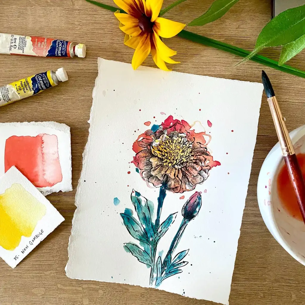 watercolor marigold drawing ideas (16)