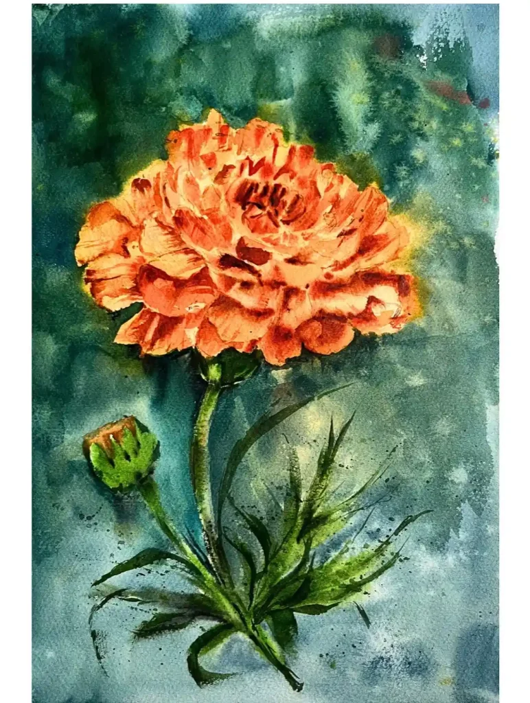 watercolor marigold drawing ideas (18)