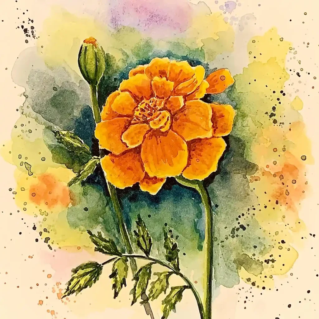 watercolor marigold drawing ideas (23)
