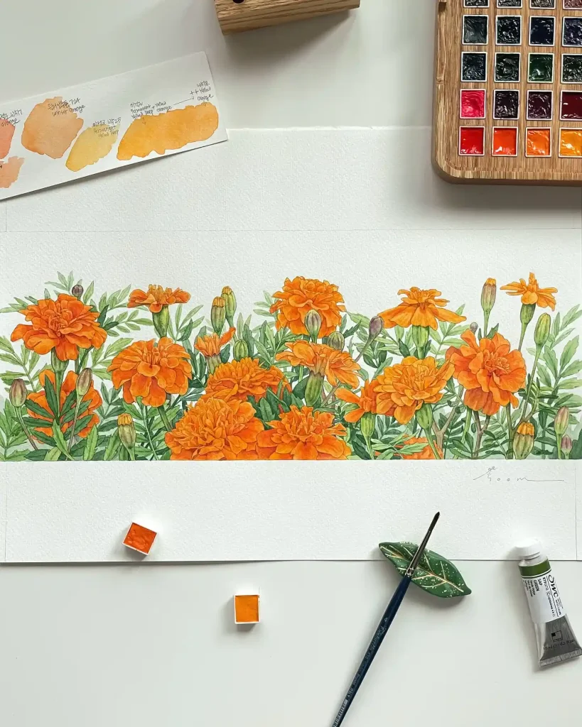 watercolor marigold drawing ideas (25)