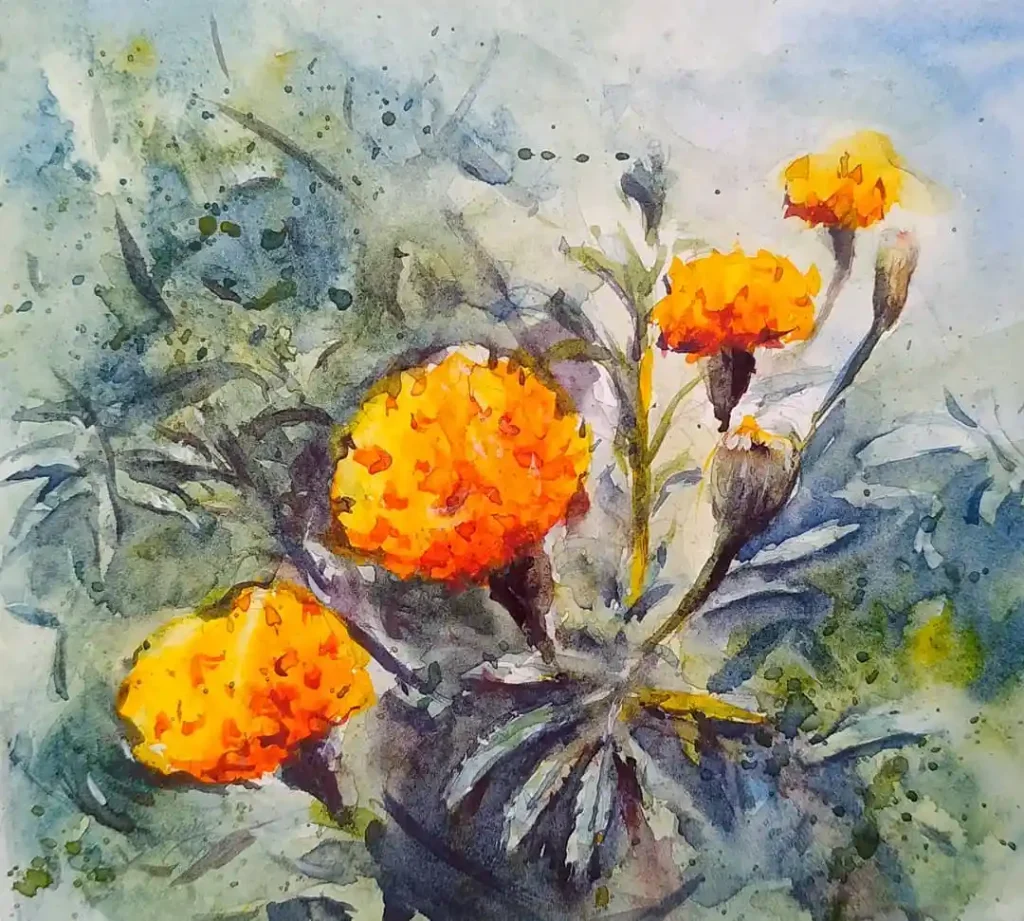 watercolor marigold drawing ideas (26)