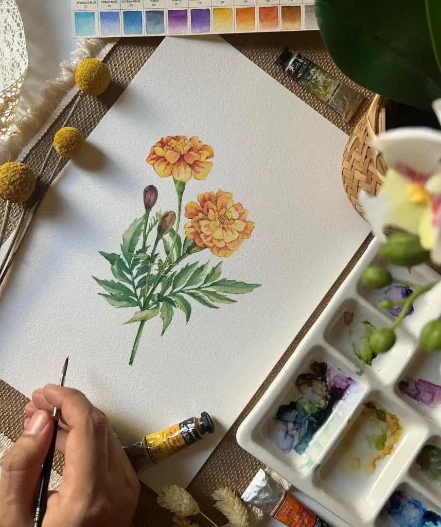 watercolor marigold drawing ideas (27)