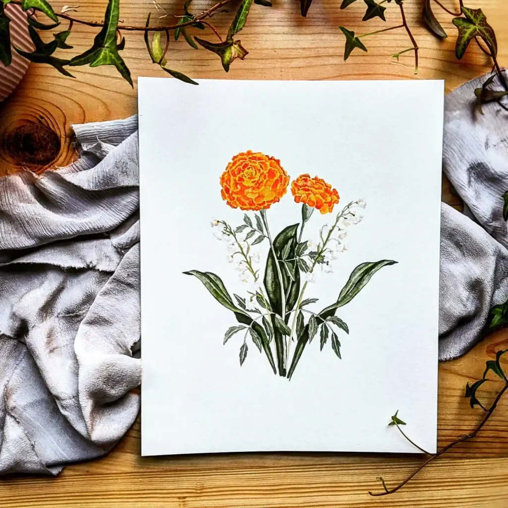 watercolor marigold drawing ideas (32)