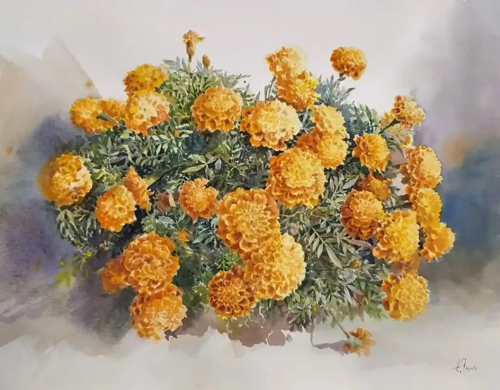 watercolor marigold drawing ideas (4)