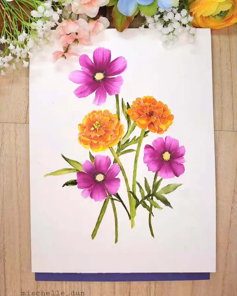 watercolor marigold drawing ideas (7)
